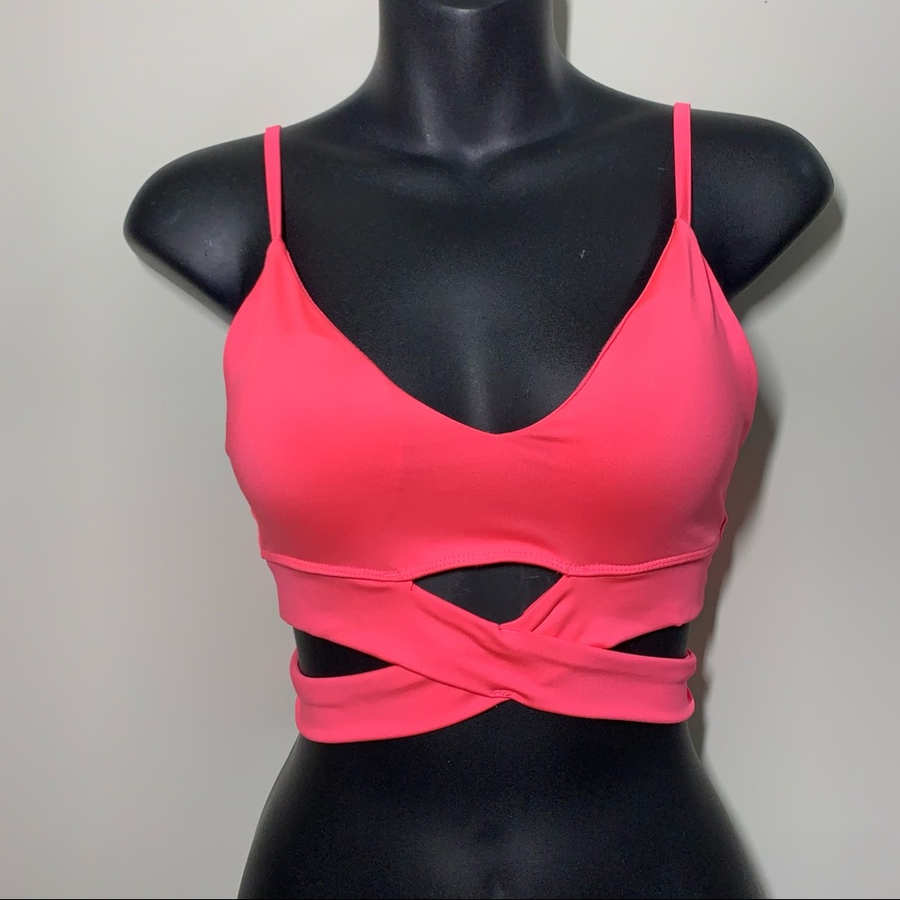 Sommer Ray XS neon pink crossover sports bra